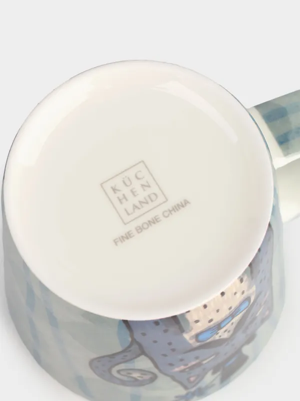 Саптыаяқ, 450 мл, фарфор F, көгілдір, Мұртты мысық, Cat, image-3