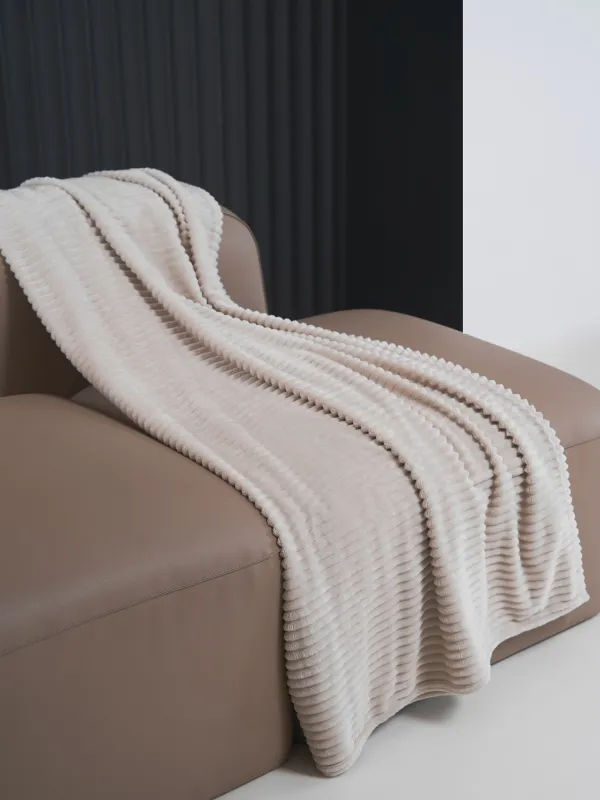 Плед, 130х170, фланель, құм, көлемді жолақтар, Flannel, image-1