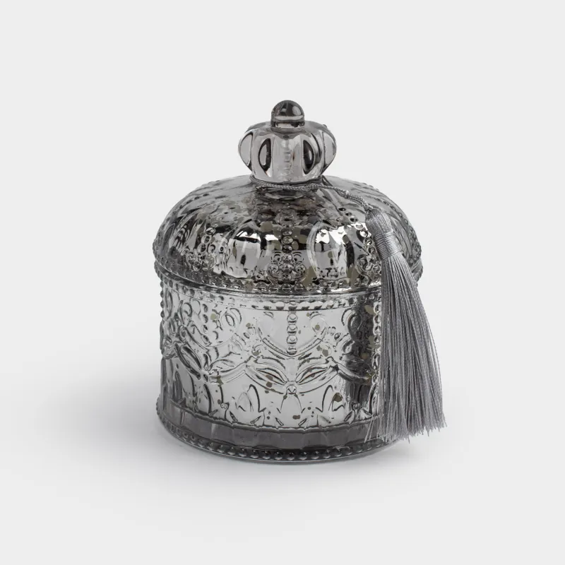 Хош иісті шам, 10х11 см, шам ұстағышта, қақпағы бар, шыны, күміс, Хош иіс, Silver style