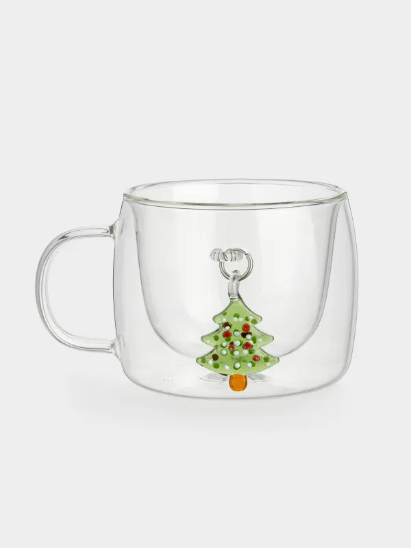 Кружка, 330 мл, стекло Б/металл, с подвеской, Елка, Air figure, image-0