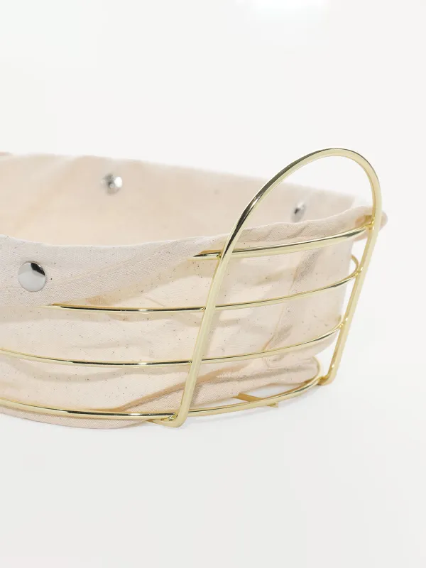 Нан себеті, 27x20 см, мақта/металл, сопақ, сүт / алтын, twist gold, image-3