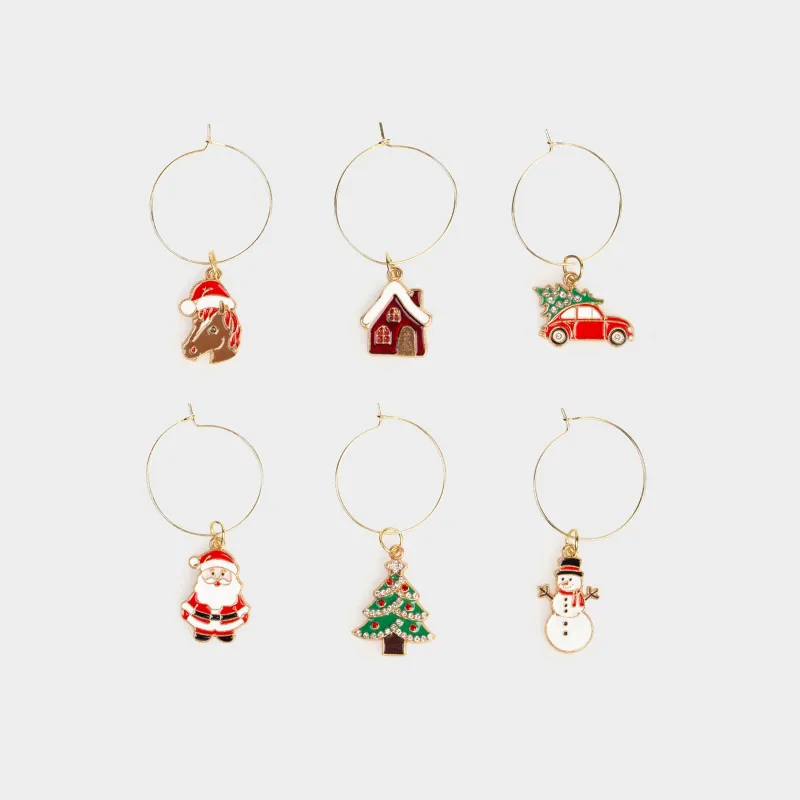 Бокалға арналған аспа, 6 дана, металл/страздар, Жаңа жылдық рәміздер, Christmas time