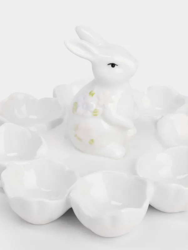 Пасха ыдысы, 18х12 см, 8 бөлім, керамика, сүт түстес, Гүлдер арасындағы қоян, Flora Easter, image-4