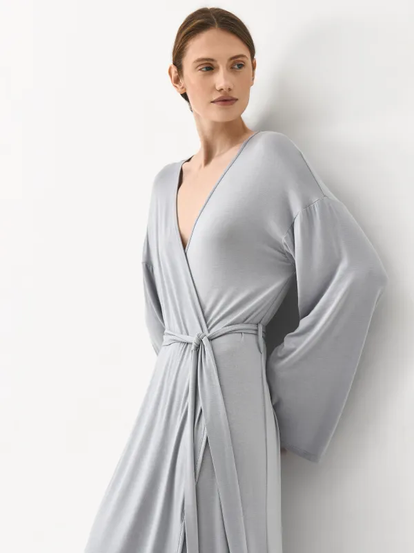 Әйелдер халаты, үйге арналған, өлшемі XL, ұзын жеңді, вискоза/эластан, сұр-көгілдір, Meryl, image-3