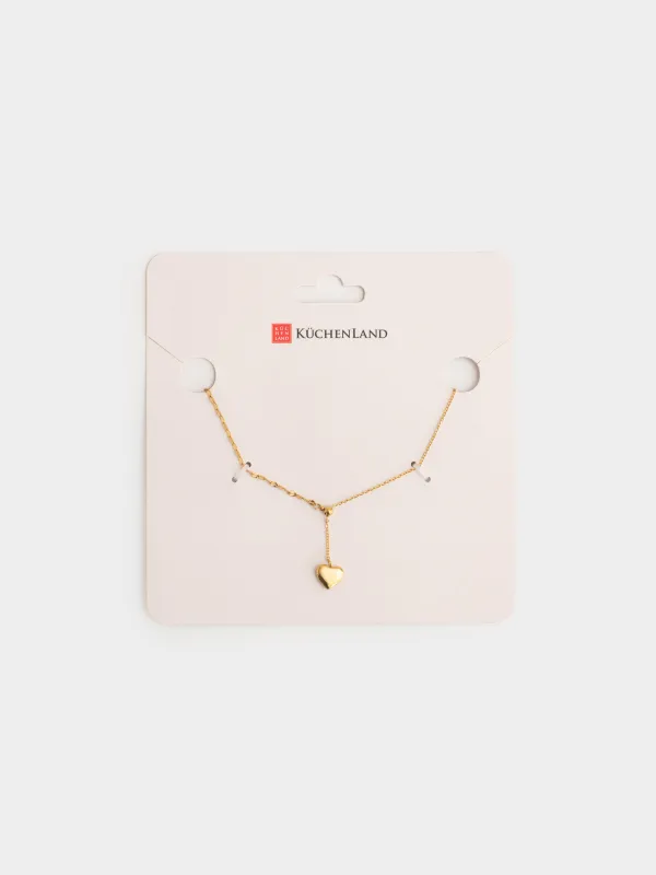 Шынжыр, 50 см, аспасы бар, болат, алтын түстес, Жүрек, Jewelry heart, image-3