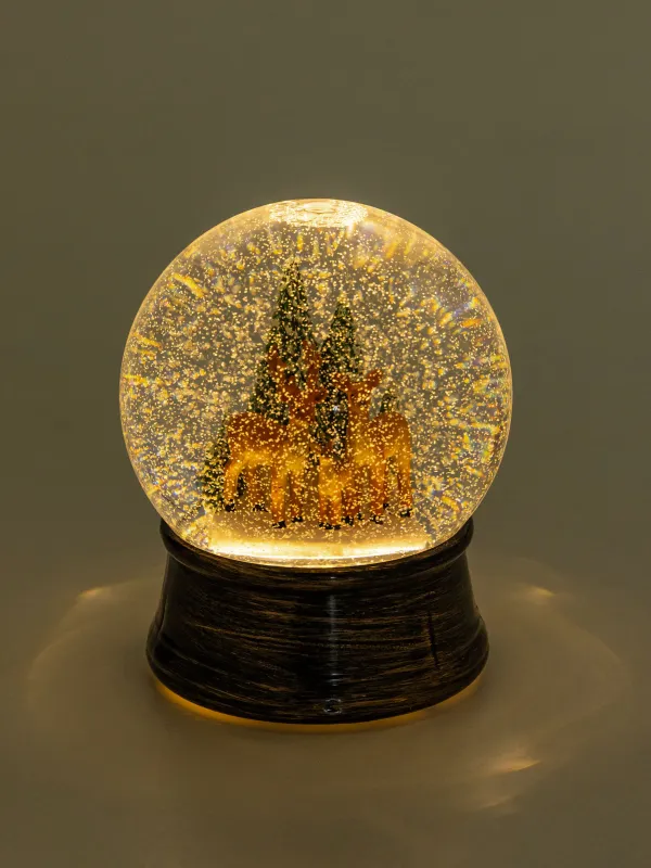 Снежный фонарь, 15 см, с подсветкой, пластик, бронзовый, Олени в лесу, Bronze style, image-6