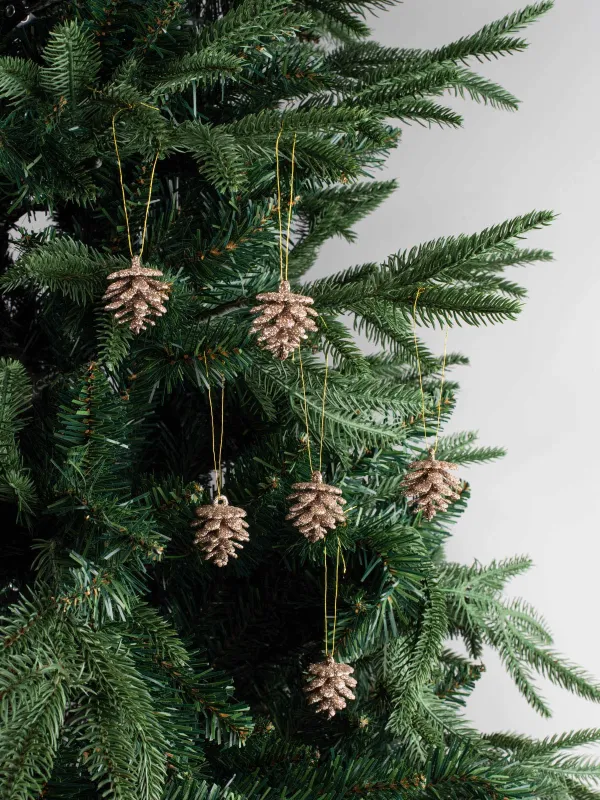 Шырша ойыншығы, 2 см, 6 дана, пластик, жылтырақтары бар, қола, Шырша бүршігі, Pine christmas, image-4