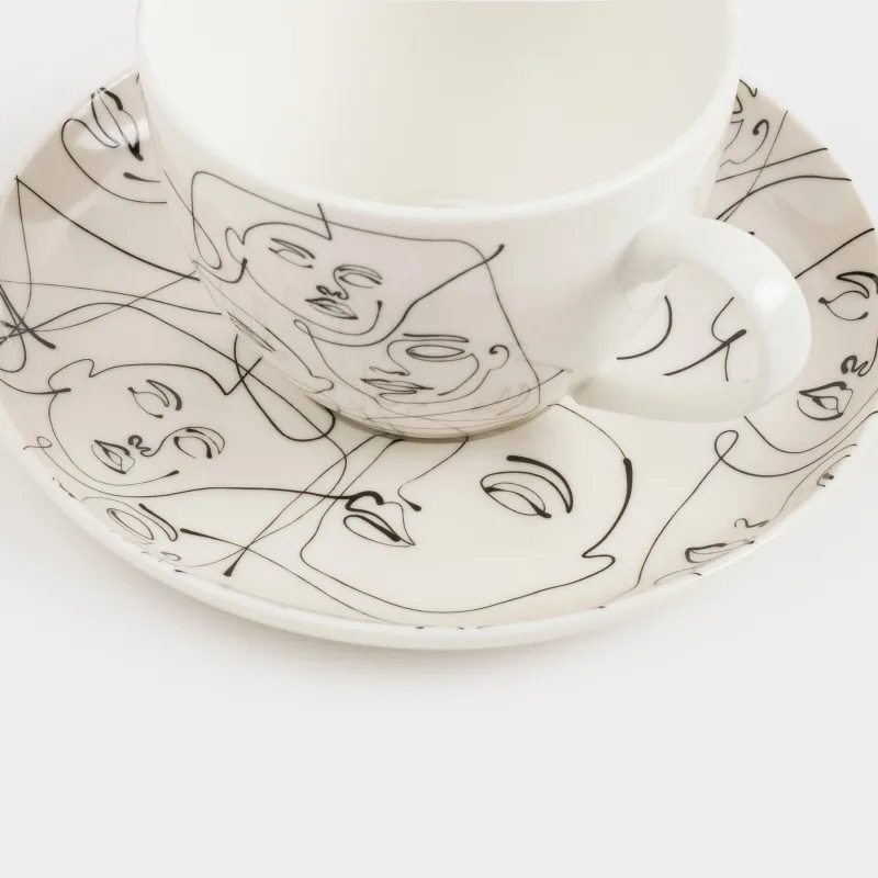 Шәй жұбы, 2 адам, 4 зат, 220 мл, фарфор N, сүт түстес, Абстрактті беттер, Face, image-7