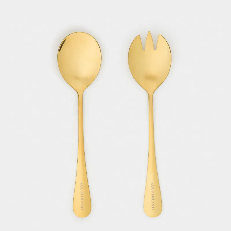 Приборы для сервировки салата, 20 см, 2 пр, ложка/вилка, сталь, золотистые, Classic gold