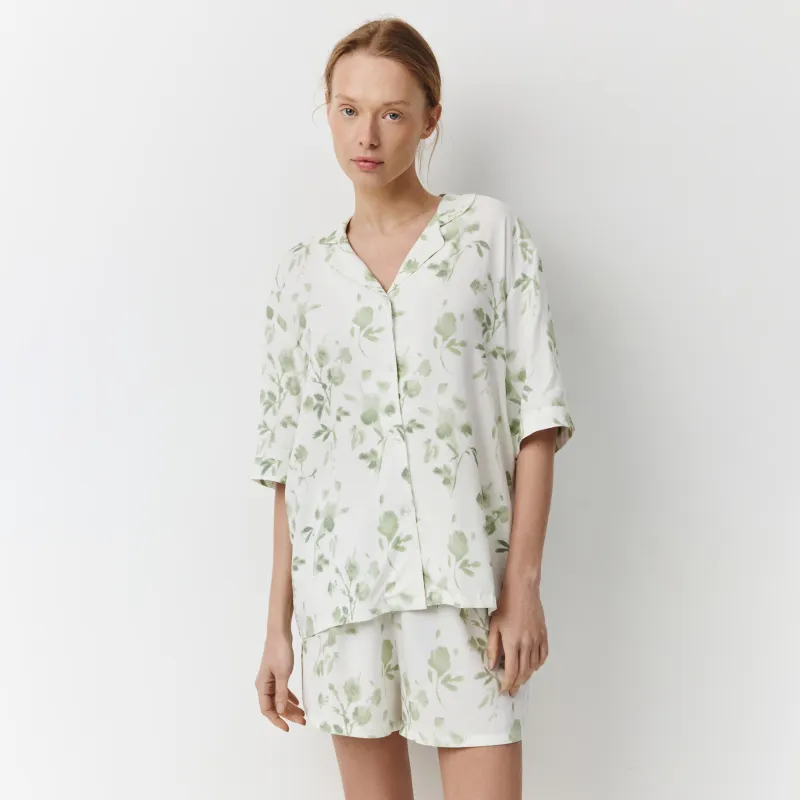 Әйелдер шорттары, үйге арналған, өлшемі L, вискоза К, жасыл, Гүлдер, Hanlona