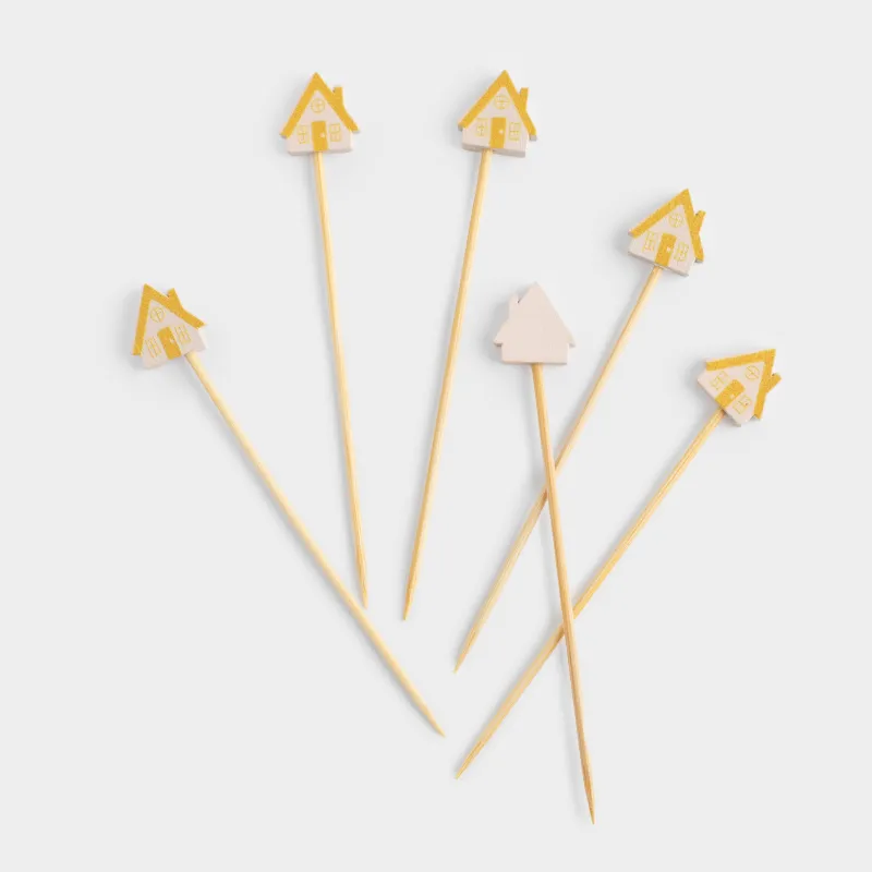 Шпажка для канапе, 9 см, 20 шт, бамбук, бело-золотистая, Заснеженный дом, Elegant details, image-1