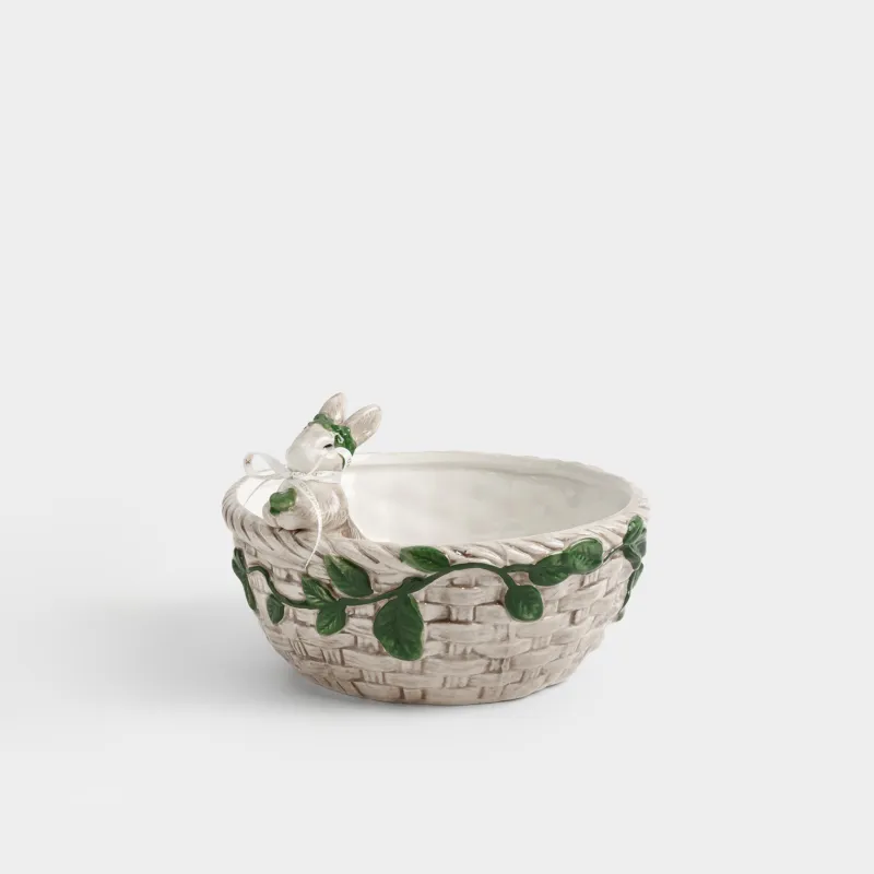 Кәмпит ыдысы, 20х14 см, керамика, сүт түстес және қоңыр, Гүл шоқтары бар қоян, Easter lace