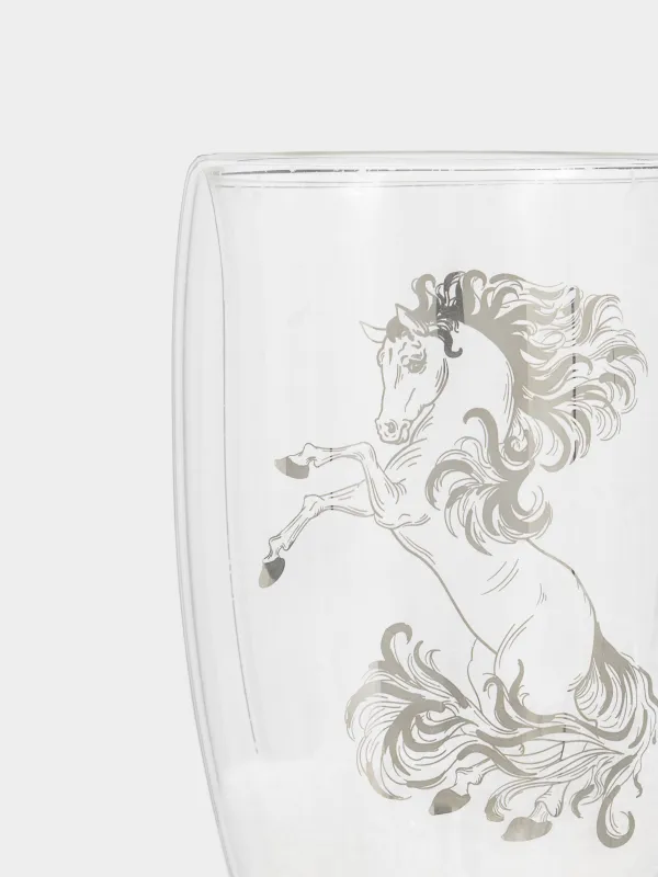 Саптыаяқ, 450 мл, шыны Б, ішінде жылтыр және қар бар, Жылқылар, Air decor, image-1