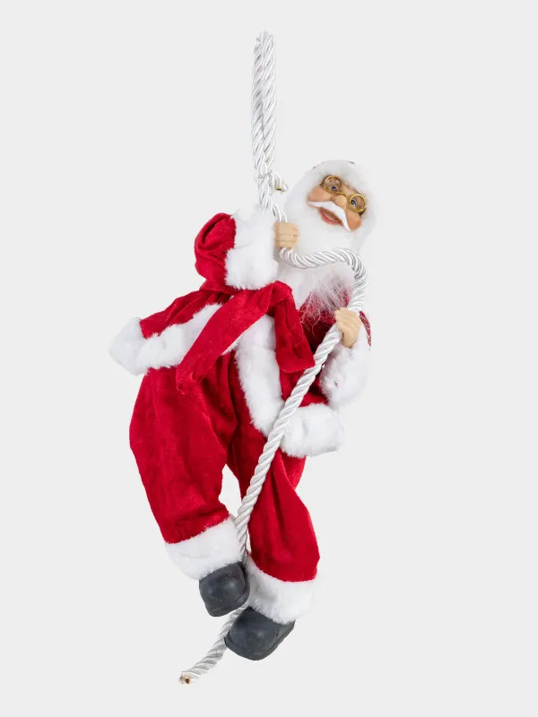 Изделие декоративное, 40 см, подвесное, пластик/полиэстер, красное, Санта на канате, Magic time, image-0