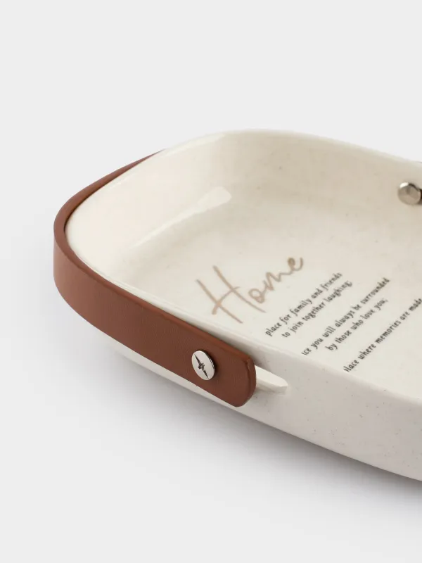 Ыдыс, 20х14 см, тұтқасы бар, керамика/полиуретан, сопақ, ақ, дақты, Speckled font, image-3