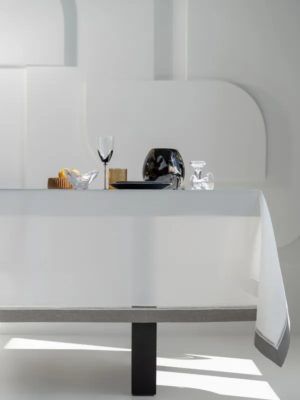 Скатерть, 160х160 см, полиэстер, бело-серая, Milky way, image-0