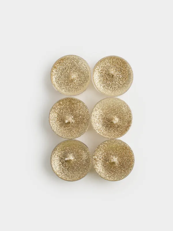 Шай шамы, 4 см, 6 дана, жылтырақтары бар, шампан, Metallic glow, image-1