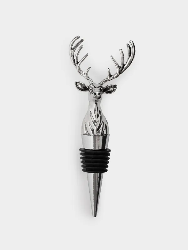 Шарап бөтелкесінің тығыны, 12 см, металл, күміс, Бұғы, Arctic deer, image-0