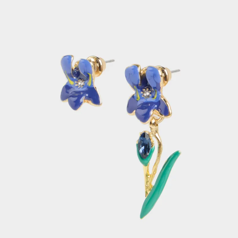 Серьги-пусеты, 1/3 см, 2 шт, металл/акрил, фиолетовые, Ирисы, Iris garden 