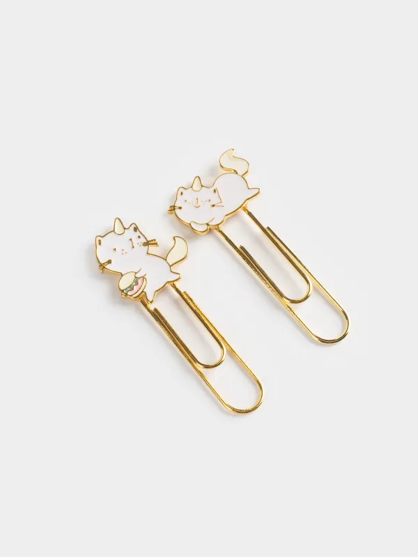 Кеңселік қағаз қыстырғыш, 7 см, 2 дана, металл, қызғылт/көгілдір, Бір мүйізді мысық, Cat-unicorn, image-1