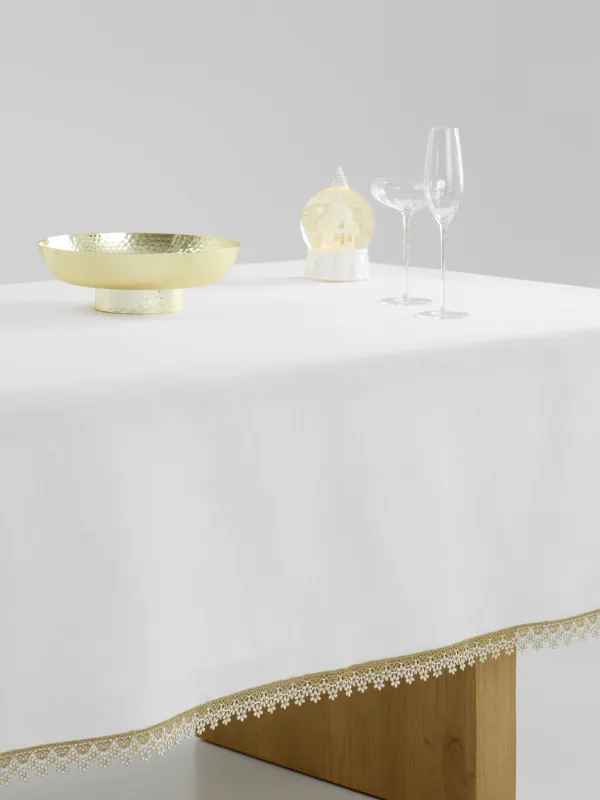 Дастархан, 170х250 см, полиэстер, ақ, Гүлді шілтер, Flower lace gold, image-9