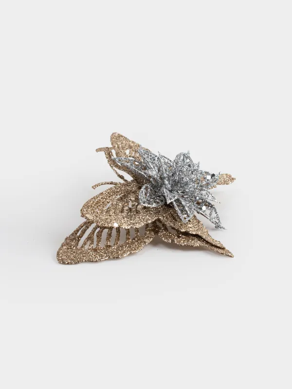 Сәндік әшекей, 16 см, қыстырғышта, пластик, шампан, Гүлі бар көбелек, Flower decor, image-1