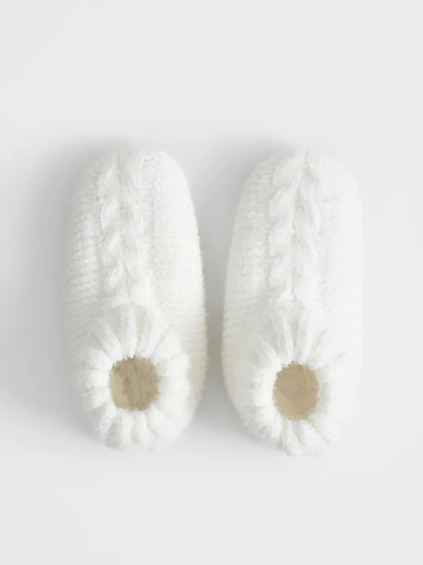 Әйелдер тәпішке-шұлықтары, үйге арналған, өлшемі 39-41, шенилл/шерпа, сүт түстес, Өрімдер, Knitted soft, image-1