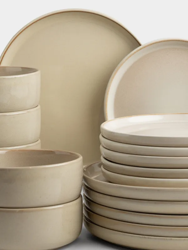 Ас сервизі, 6 адам, 18 зат, тас керамика, сарғылт-қоңыр-қоңыр, Velir, image-1