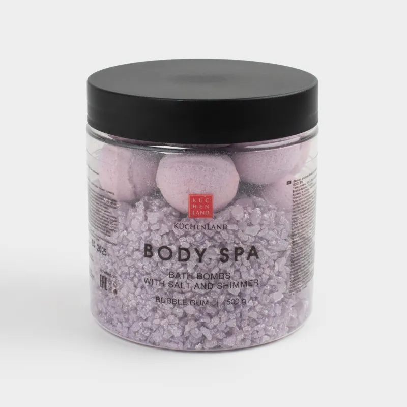 Ваннаға арналған бомба, 500 гр, 10 дана, тұзы мен шиммері бар, сақтауға арналған құтыда, Бабл-гам, Body spa