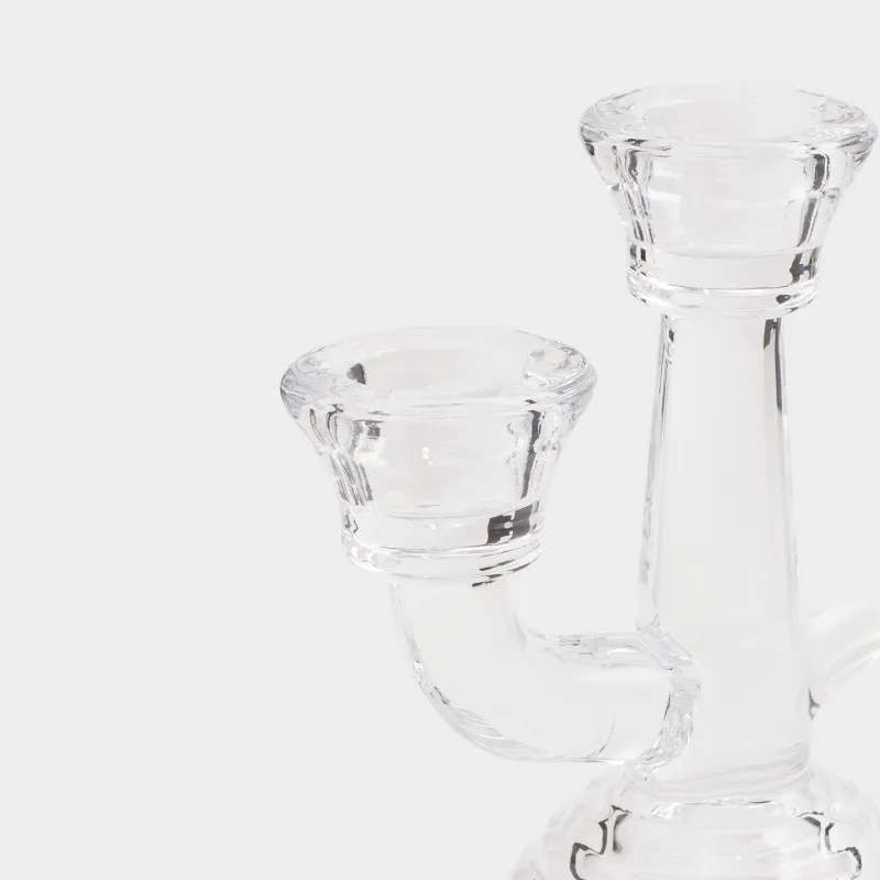 Шам ұстағыш, 13 см, 3 Шам, жіңішке, аяқты, шыны, Clear, image-2