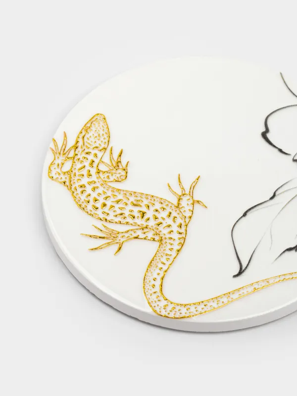 Подставка под кружку, 11 см, круглая, керамика/пробка, белая, Ящерица, Paradise garden, image-2