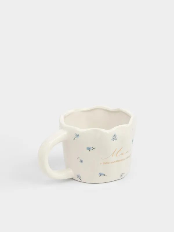 Кружка, 420 мл, керамика D, молочная, Мама и цветы, Crumple flower, image-1