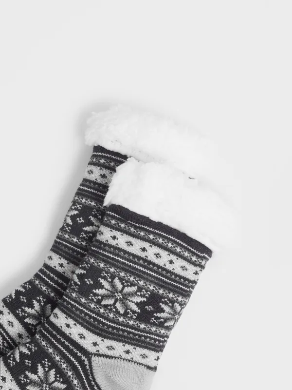 Носки мужские, домашние, р. 39-42, акрил/шерпа, синие, Зимний узор, Hot winter, image-2