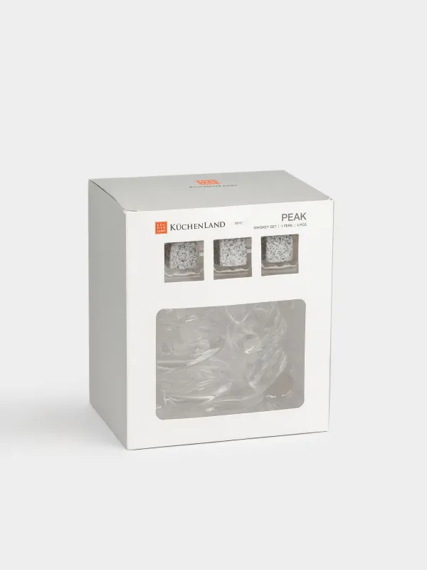 Набор для виски, 4 предмета, стакан/кубики, Peak, image-5