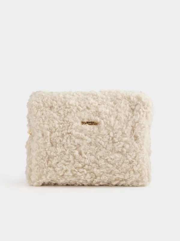 Косметикалық сөмке, 26х19 см, жасанды үлбір, сүт түстес, Curled, image-0