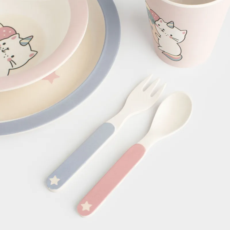 Ыдыс-аяқ жинағы, балаларға арналған, 5 зат, бамбук, қызғылт, Қанаттары бар бір мүйізді, Unicorn, image-9