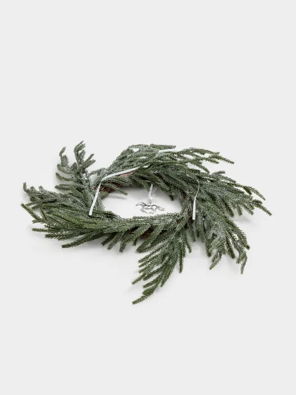 Венок декоративный, 18/50 см, пластик/бумага, Ель с серебристой лошадкой, Conifer decor, image-3