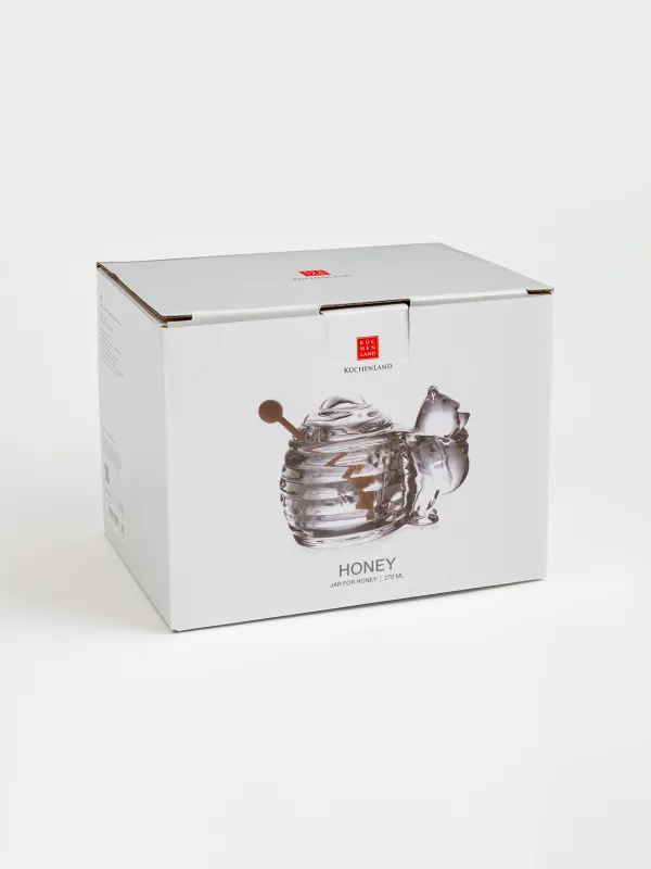 Балға арналған құты, 270 мл, қасықпен, шыны/ағаш, Аю, Honey, image-3