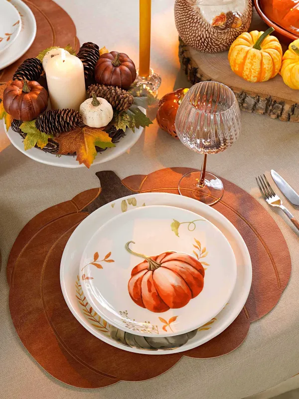 Тіскебасар тәрелкесі, 22 см, керамика, ақ, Асқабақ және жапырақтар, Forest symphony, image-6