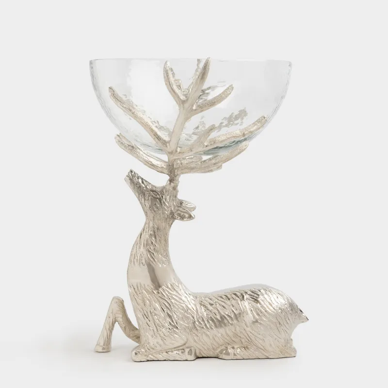Ваза для фруктов, 26x38 см, на ножке, стекло/металл, серебристая, Олень, Arctic deer