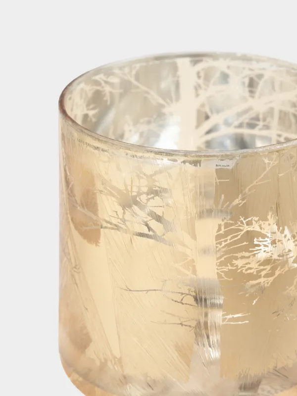 Подсвечник, 20 см, для чайной свечи, на ножке, стекло, шампань, Олени в лесу, Winter deer, image-3