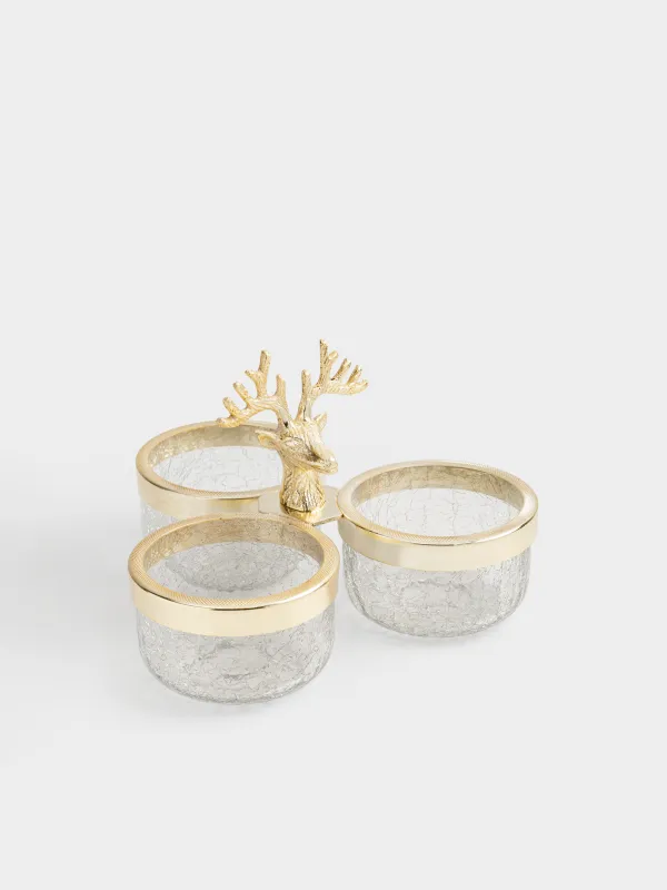 Бөлімдері бар тәрелке, сәнделген, 23х15 см, 3 бөлім, сапты, шыны/металл, золотая, Бұғы, Arctic deer, image-1