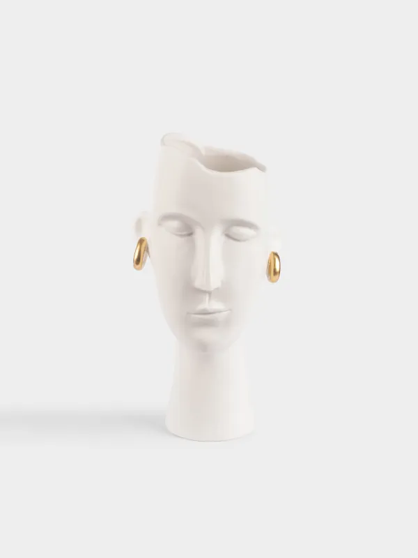 Гүл вазасы, 34 см, сәндік, керамика, ақ, Алтын сырға таққан қыз, Face, image-0