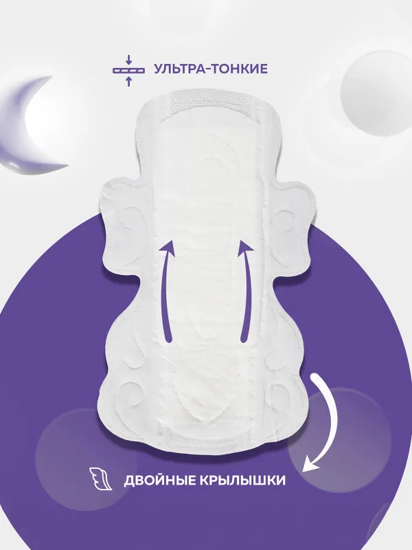 Прокладки гигиенические, 29 см, 8 шт, с двойными крылышками, Night, Usually, image-2