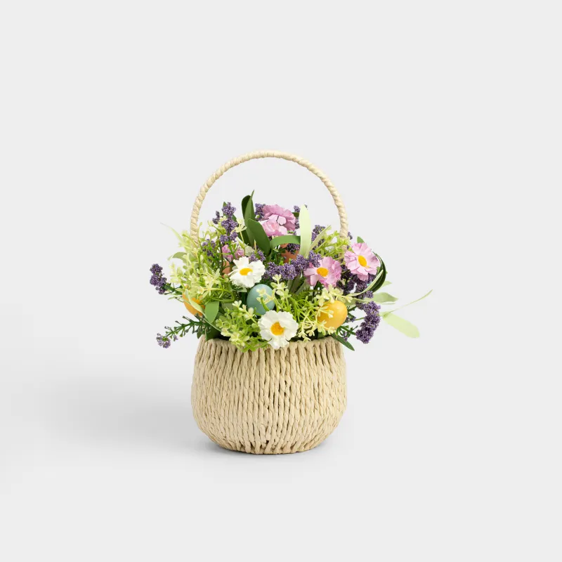 Композиция декоративная, 26 см, в корзинке, пластик/пенопласт, Цветы, Easter decor