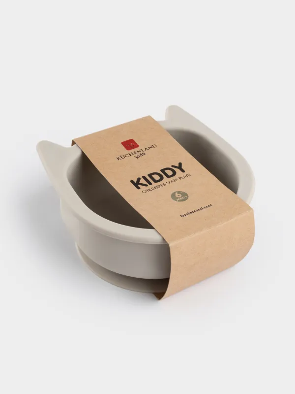 Сорпа тәрелкесі, балаларға арналған, 13х5 см, сорғышы бар, силикон, сұр, Мысық, Kiddy, image-7