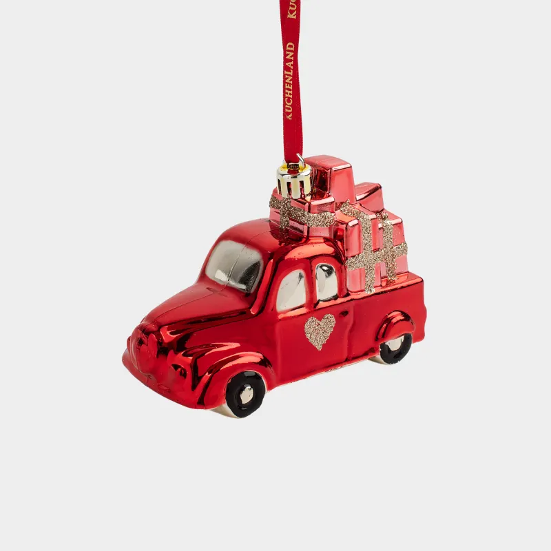 Шырша ойыншығы, 11 см, пластик, жылтырақтары бар, қызыл, Жүрегі бар көлік, Figure christmas