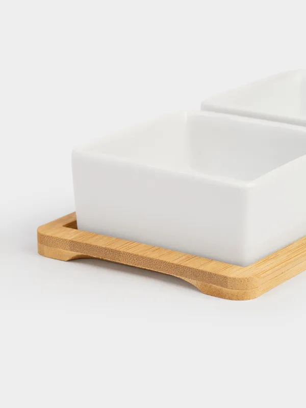 Набор для закусок, 3 пр, на подставке, керамика/бамбук, Квадратные пиалы, Bamboo, image-5