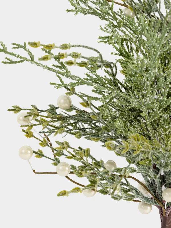 Сәндік бұтақ, 71 см, пластик, Ақ інжу-маржаны бар қылқан инелер, Conifer pearl decor, image-4