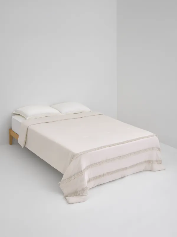 Төсек жапқыш, 220х240 см, сырылған, шашағы бар, микрофибра, сарғылт-қоңыр, Stitch, image-1